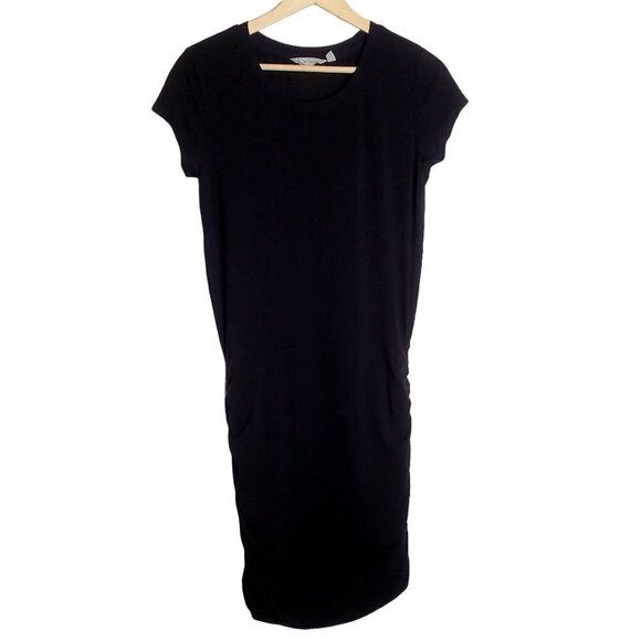 ATHLETA Small Topanga‎ Tee Dress Black Ruched Skirt T-shirt Mini - Picture 2 of 9